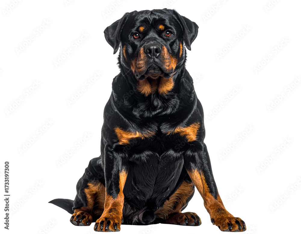 Fototapeta premium Strong Rottweiler Dog Sitting PNG