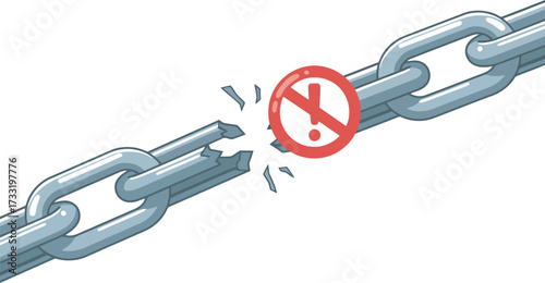 A broken chain with a prohibition sign, symbolizing a break or failure.