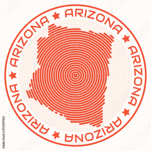 Arizona map with round title. State shape rings. Arizona text around the state boundary shape. Classy vector illustration.