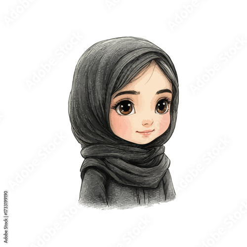 hijab girl hand drawn illustration