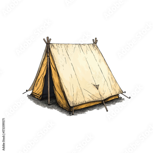 hiking tent hand drawn illustration