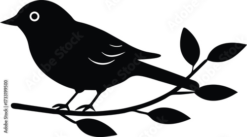 bird on a branch silhouette vector, nature perched illustration
