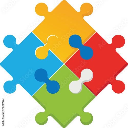 Colorful puzzle pieces connecting for teamwork and solutions