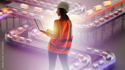 Woman in hard hat and safet...