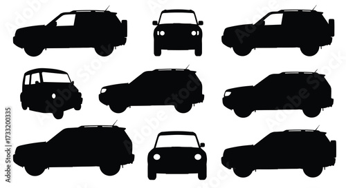 Silhouettes of various suv models presented in a clean graphic arrangement