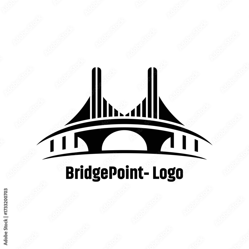 Fototapeta premium modern bridge logo, arched spans silhouette, infrastructure engineering brand mark, civil construction identity, transportation company emblem, vector