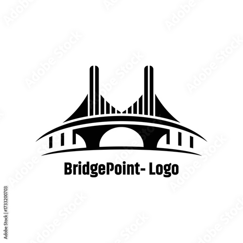 modern bridge logo, arched spans silhouette, infrastructure engineering brand mark, civil construction identity, transportation company emblem, vector