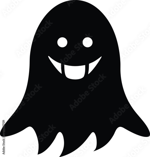 cute smiling ghost fantasy creature symbol vector, cartoon spirit silhouette illustration
