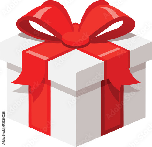 Festive gift box with red ribbon bow