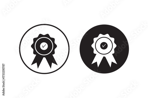 Approved or certified medal icon in a flat style. Rosette icons. Approval check symbol. Winning award, prize, medal or badge. Verified medal icon. set Approved certified icon. eps 10