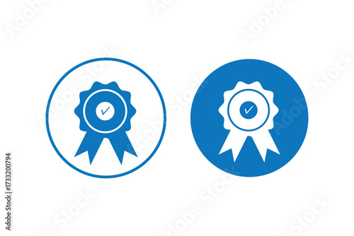 Approved or certified medal icon in a flat style. Rosette icons. Approval check symbol. Winning award, prize, medal or badge. Verified medal icon. set Approved certified icon. eps 10