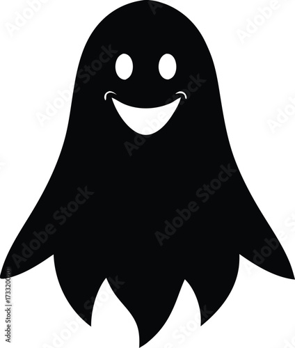 cute smiling ghost spooky fun silhouette vector, happy haunt icon illustration
