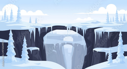 Massive Ice Bridge Spanning a Deep Frozen Chasm.