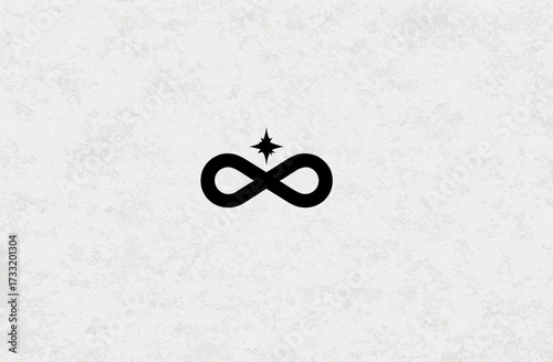 Elegant infinity symbol with a sparkling star, representing eternity, endless possibilities, and cosmic wonder on a textured background.