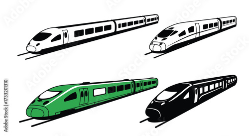 Illustration of four high speed trains in different color schemes