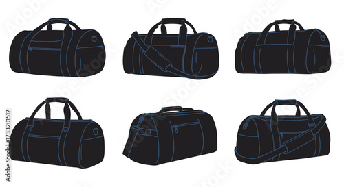Black sport duffel bags in a variety of styles displayed clearly