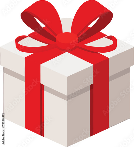 Festive gift box with red ribbon bow