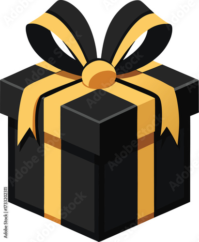 Elegant black gift box with gold ribbon