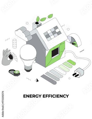 Flat Vector Illustration of Energy Efficiency and Sustainable Power Concept