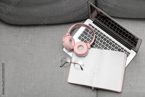Laptop with blank notebook,...