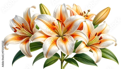 White and orange lilies creating stunning floral design high resolution photo