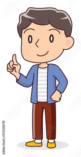 指を立てて説明する男性