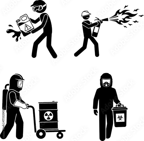 Hazardous Material Handling and Safety Worker Icons Set