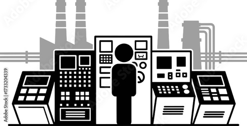 Industrial Control Room Operator and Factory Automation Icon
