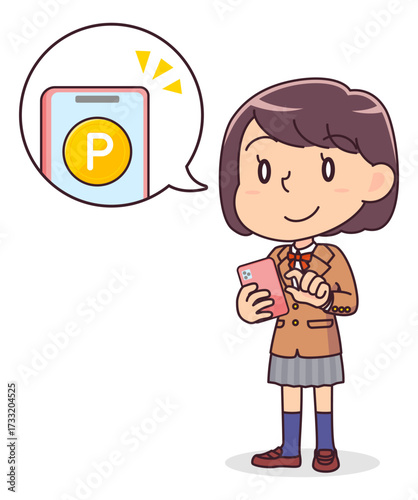 スマホでポイ活をする女子学生