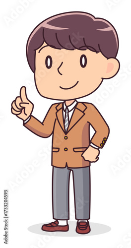 指を立てて説明する男子学生