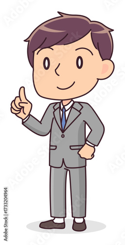 指を立てて説明するスーツ姿の男性