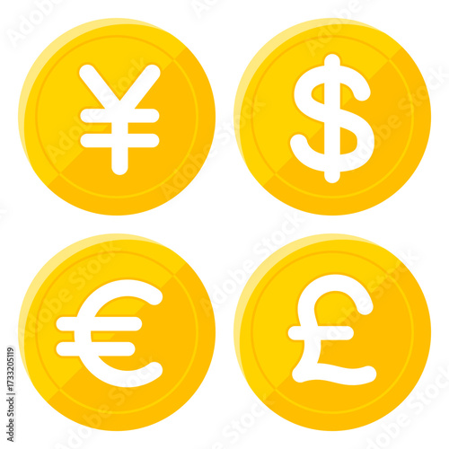 円(¥)・ドル($)・ユーロ(€)・ポンド(£)コイン
