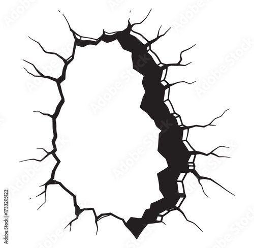 Abstract black crack graphic with a fractured effect and white background illustration