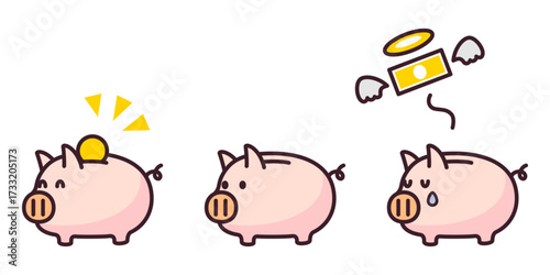 お金が増えたり減ったりしている豚の貯金箱