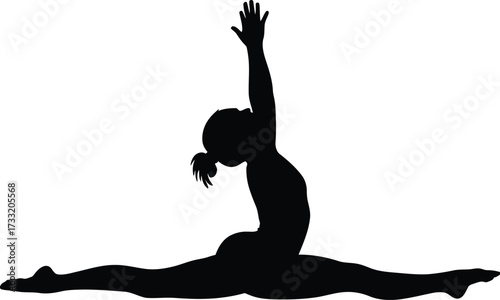 Black silhouette of gymnast performing split white