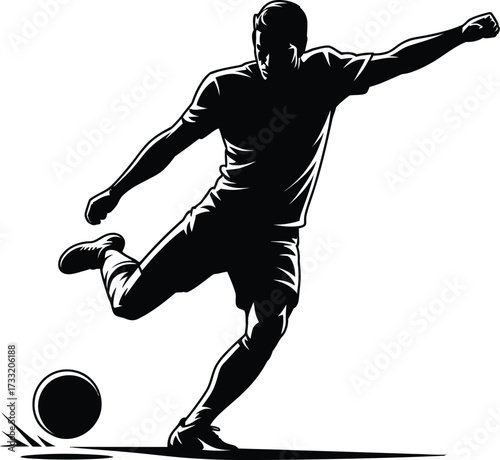 Soccer player kicking ball silhouette football