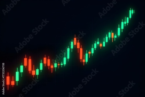 Glowing stock market candlestick chart on dark background