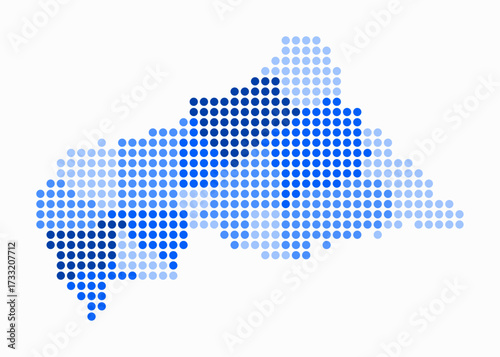 Central African Republic dotted map. Digital style map of the country on white background. Central African Republic shape with circle dots. Colored dots style. Large size circles.