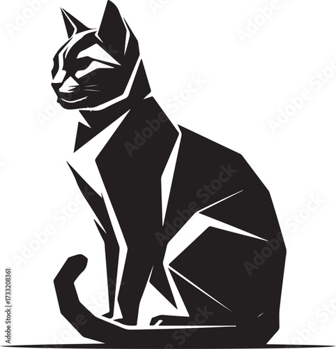 Geometric black cat silhouette sitting profile view
