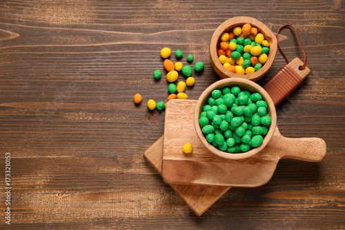 Bowls with colorful coated ...