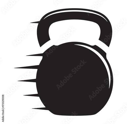 Dynamic black kettlebell silhouette with abstract spiked design for fitness and workout concepts