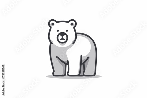 Cute minimalist polar bear illustration in line art style on a white background. Simple graphic icon of a white arctic animal.