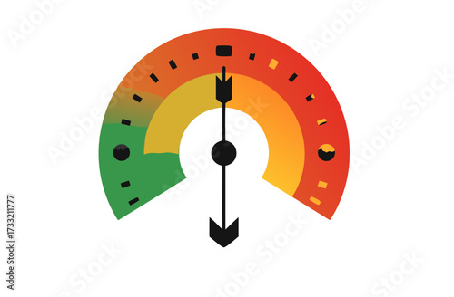 Abstract gauge meter with needle indicating low level or minimum in the green zone, concept for performance, safety, or risk assessment.