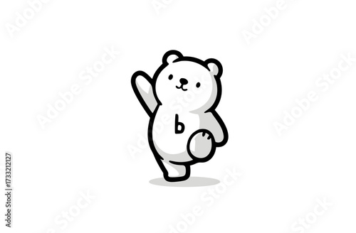 Cute cartoon white bear illustration, friendly character waving hello, simple vector graphic design on isolated white background.