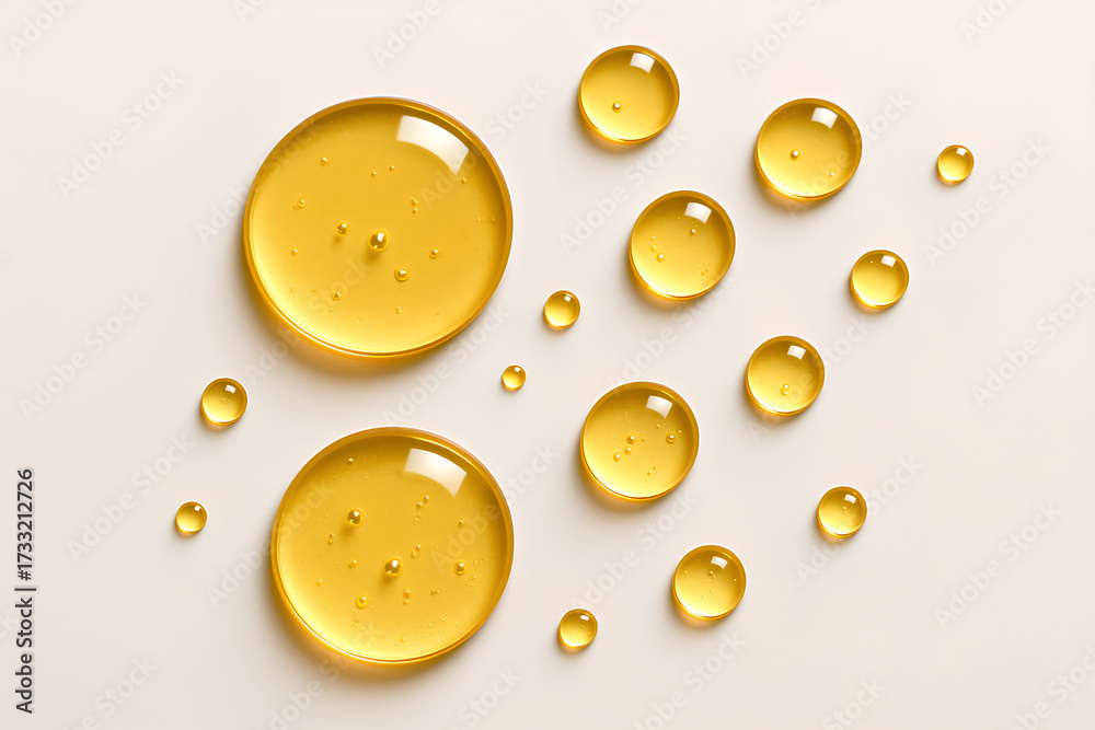 Fototapeta premium Golden Oil Droplets on Light Background