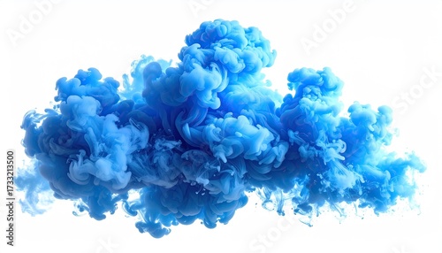 Billowing, vibrant blue smoke against a clean white backdrop