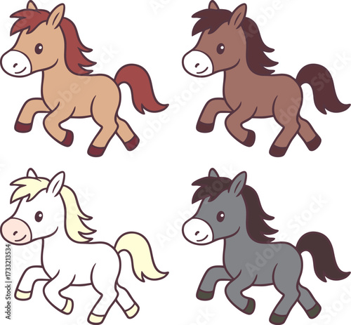 色んなカラーのかわいい馬　ベクターイラスト素材