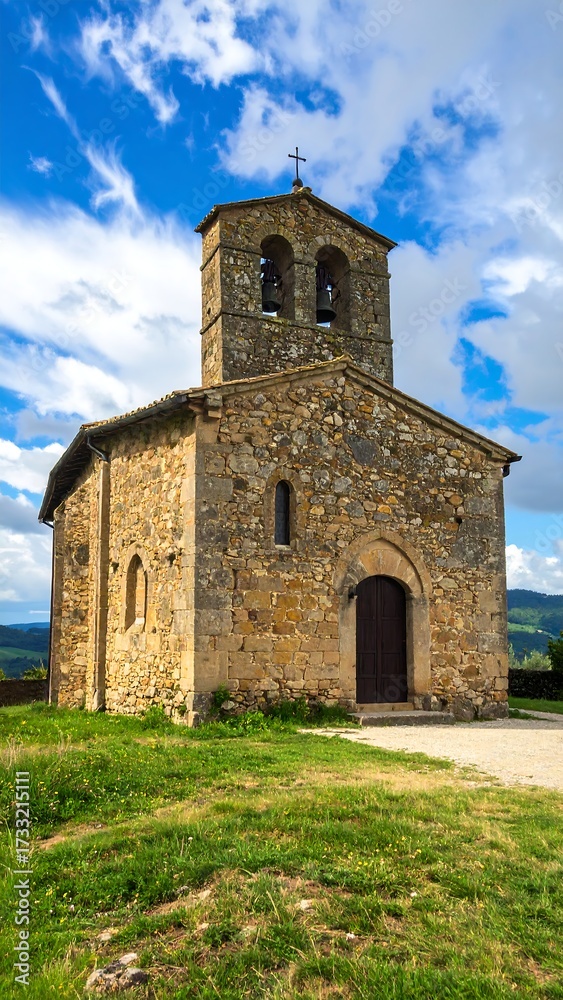 Fototapeta premium Stone church under a partly cloudy sky