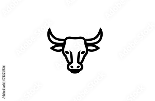 Minimalist black outline bull head icon. Simple graphic illustration of a powerful horned animal face, representing strength, power, and livestock.