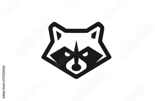Minimalist Geometric Raccoon Head Icon Design. Stylized Black and White Vector Graphic for Branding or Illustration.